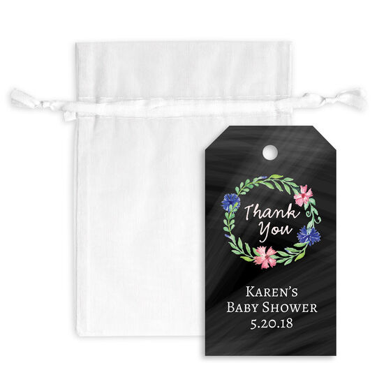 Floral Thank You Wreath Hanging Gift Tags with Organza Bags